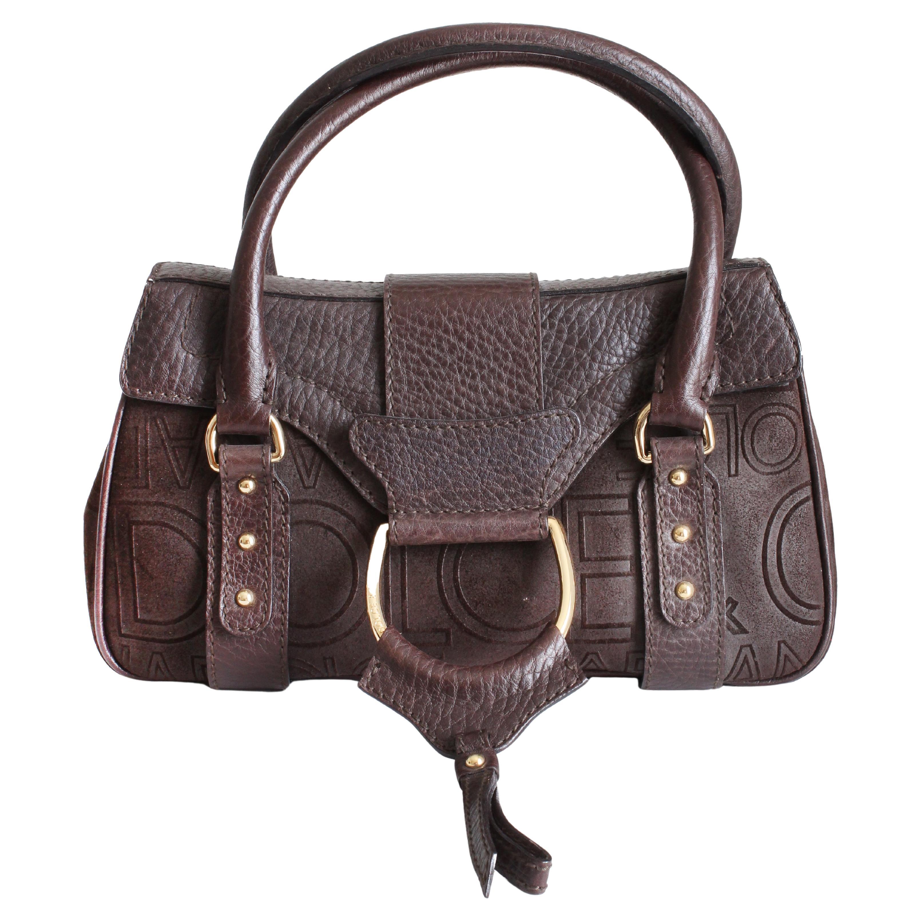 Dolce & Gabbana Bag D-Ring Flap Bag Leather Satchel Logo Stamp with COA  For Sale
