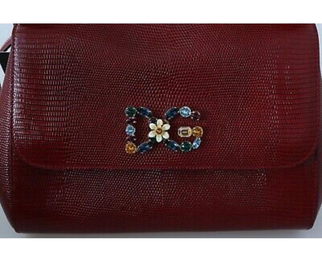 Black Dolce & Gabbana Bag SICILY Red Leather Crystal Borse Satchel Handbag Purse