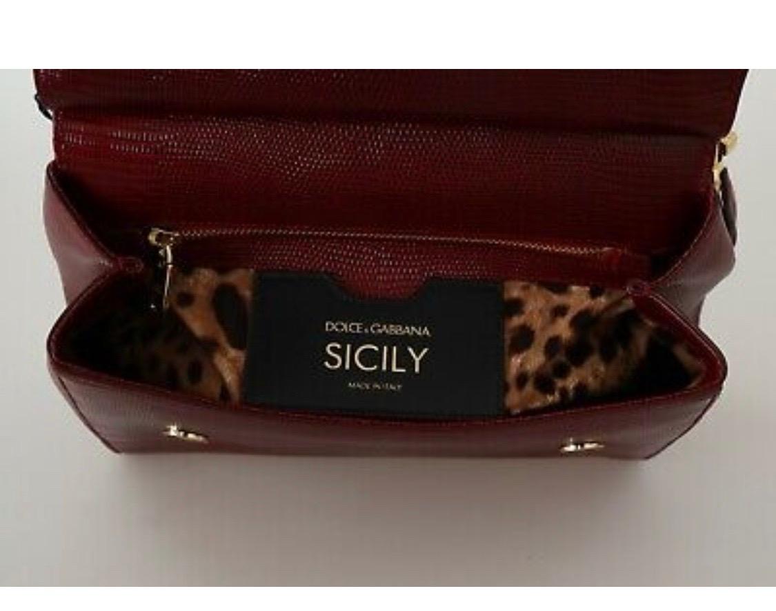 Women's Dolce & Gabbana Bag SICILY Red Leather Crystal Borse Satchel Handbag Purse