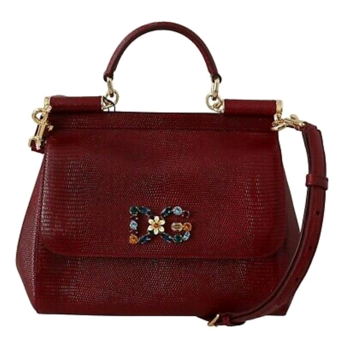 Dolce & Gabbana Bag SICILY Red Leather Crystal Borse Satchel Handbag Purse