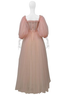 Dolce & Gabbana Ballet Pink Sheer Corseted Tulle Gown With Puff Sleeves