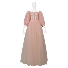 Dolce & Gabbana Ballet Pink Sheer Corseted Tulle Gown With Puff Sleeves