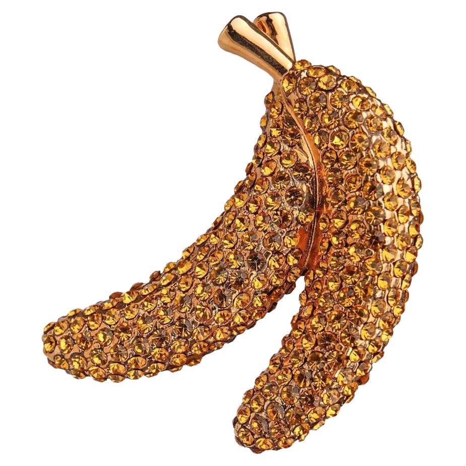 Dolce & Gabbana - Banana Crystal Brooch Clip Gold Yellow For Sale