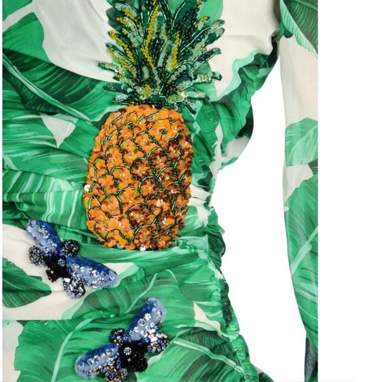 dolce and gabbana green leaf dress Dolce & Gabbana Green White Palm Print Dress sz 6