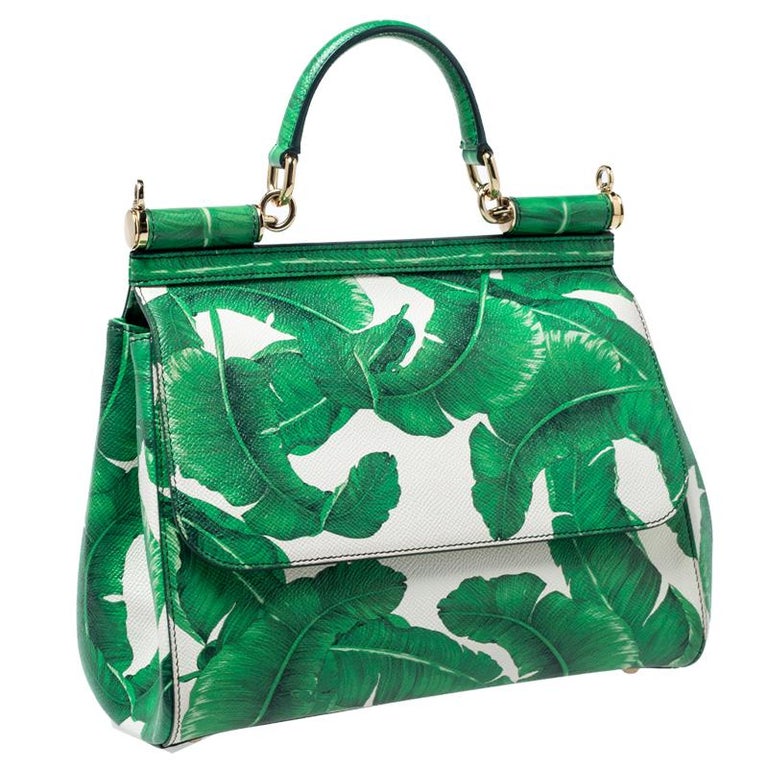 Dolce and Gabbana Banana Leaf Print Leather Medium Miss Sicily Tote For ...