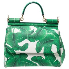 Dolce and Gabbana Banana Leaf Print Leather Medium Miss Sicily Tote For ...