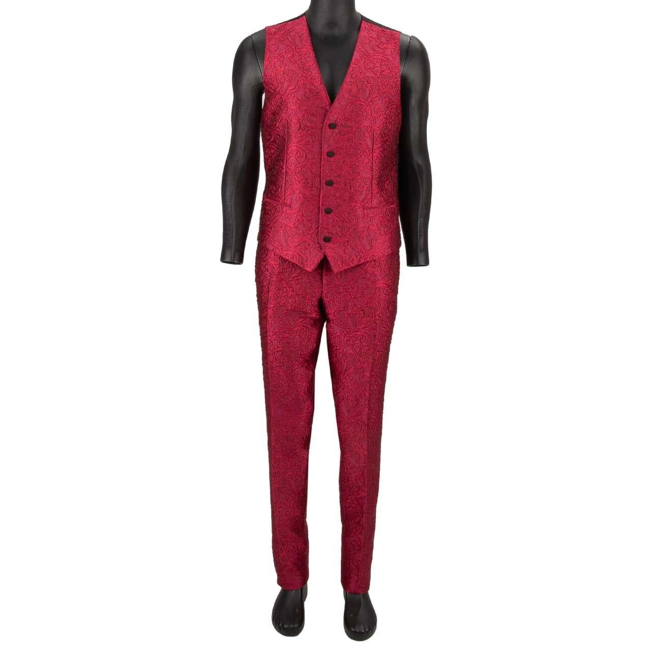Dolce & Gabbana - Baroque 3 Piece Jacquard Suit Jacket Waistcoat SICILIA Pink 52 For Sale 1