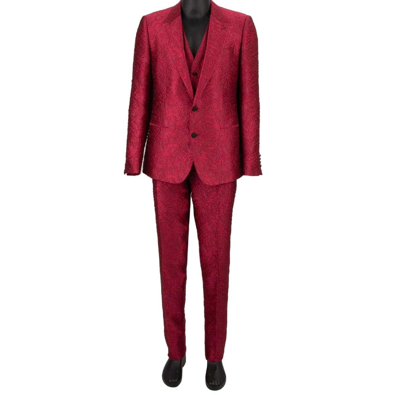 Dolce & Gabbana - Baroque 3 Piece Jacquard Suit Jacket Waistcoat SICILIA Pink 52 For Sale 3