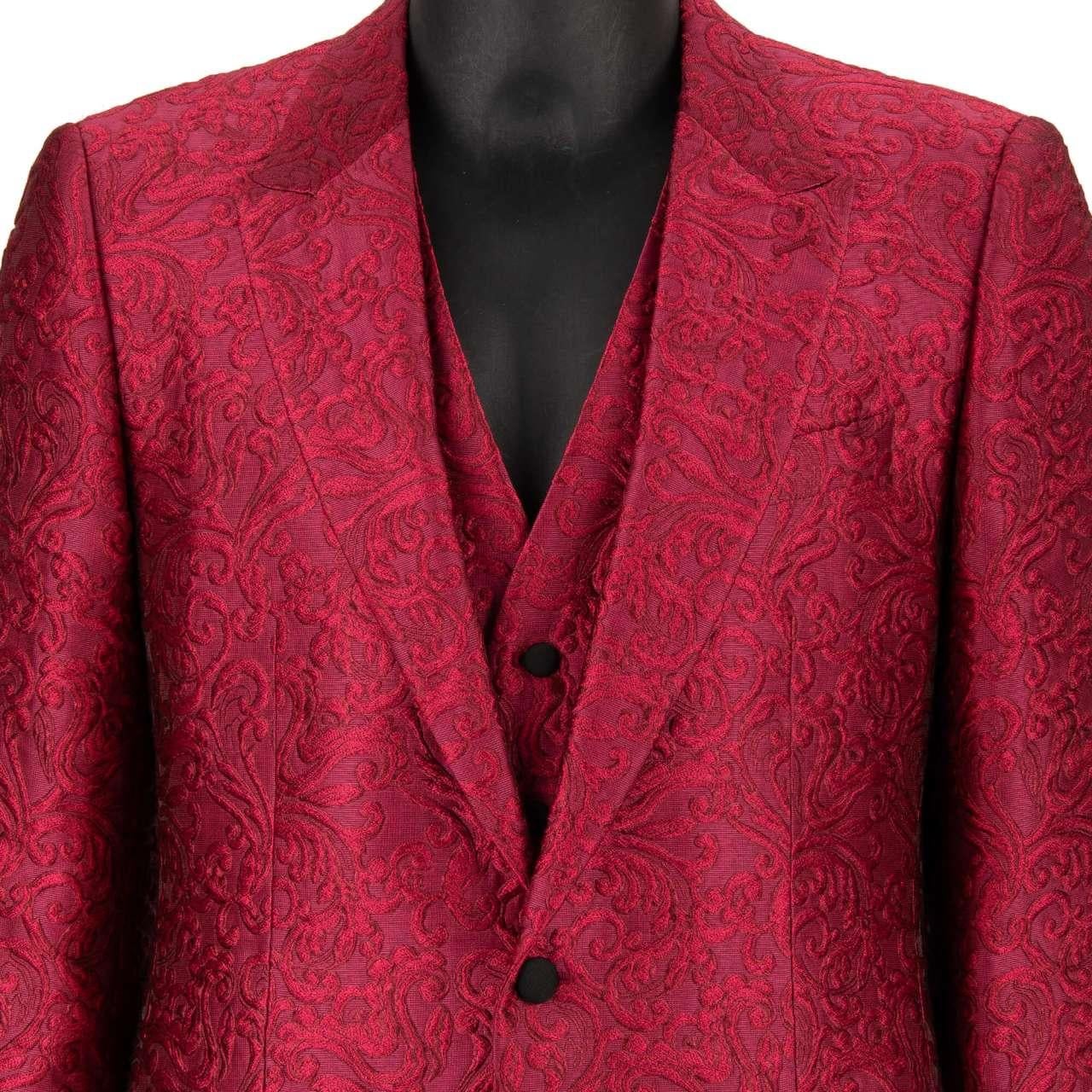 Dolce & Gabbana - Baroque 3 Piece Jacquard Suit Jacket Waistcoat SICILIA Pink 52 For Sale 4