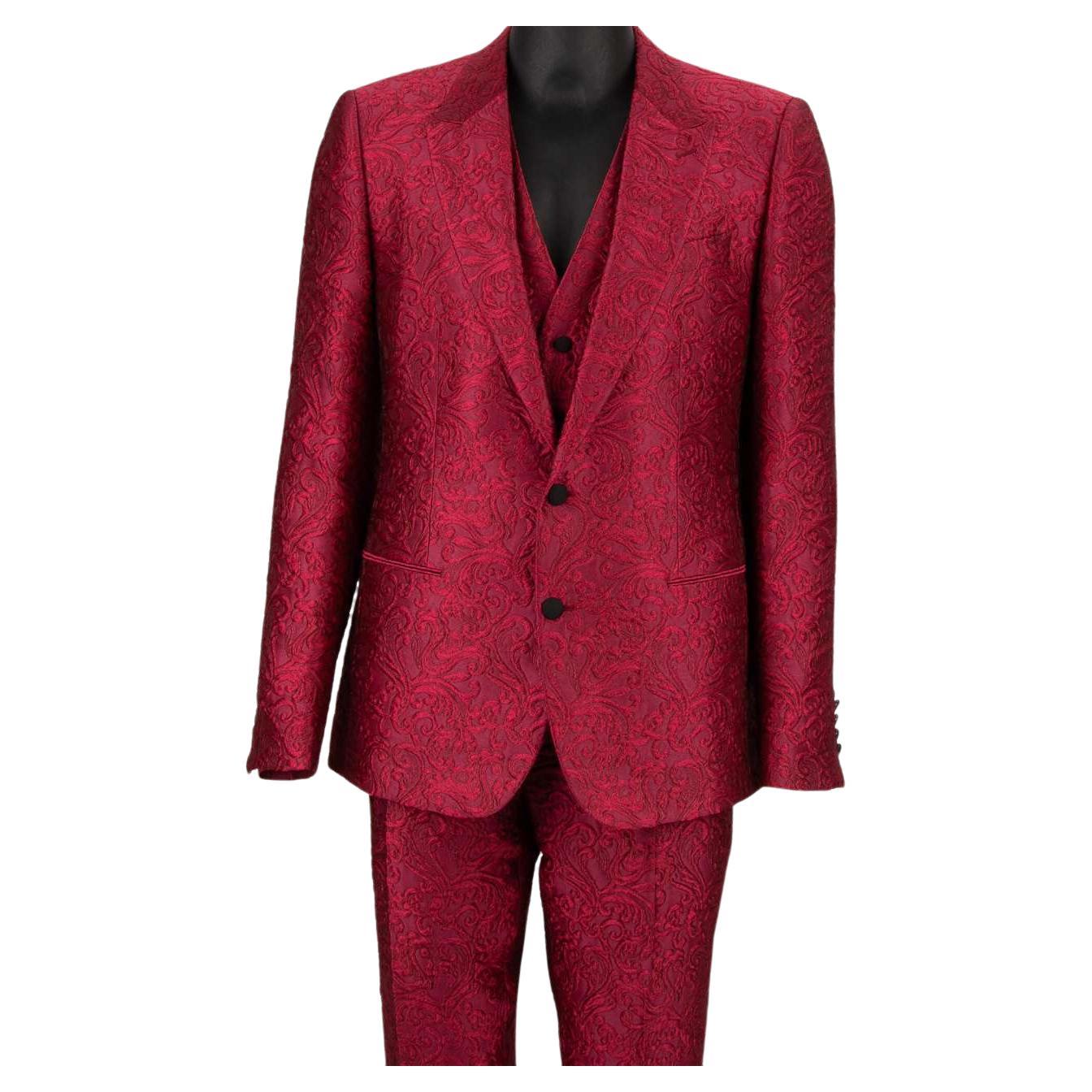 Dolce & Gabbana - Baroque 3 Piece Jacquard Suit Jacket Waistcoat SICILIA Pink 52 For Sale