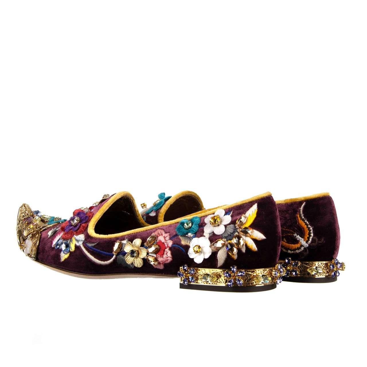 Dolce & Gabbana Baroque Ballerinas Loafers JASMINE Purple EUR 35.5 In Excellent Condition For Sale In Erkrath, DE