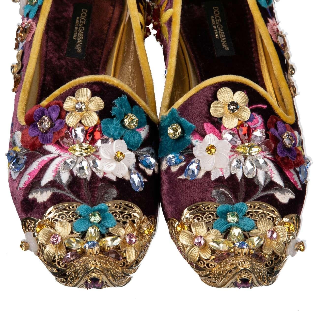 Dolce & Gabbana Baroque Ballerinas Loafers JASMINE Purple EUR 35.5 For Sale 2