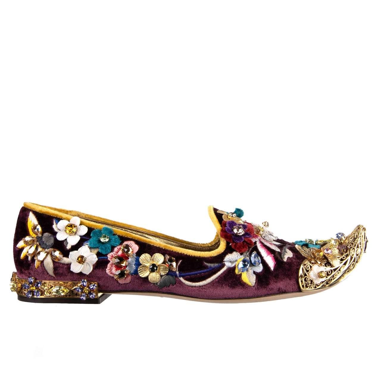Dolce & Gabbana Baroque Ballerinas Loafers JASMINE Purple EUR 35.5 For Sale 4