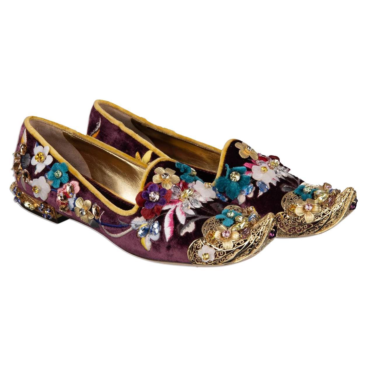 Dolce & Gabbana Baroque Ballerinas Loafers JASMINE Purple EUR 35.5 For Sale