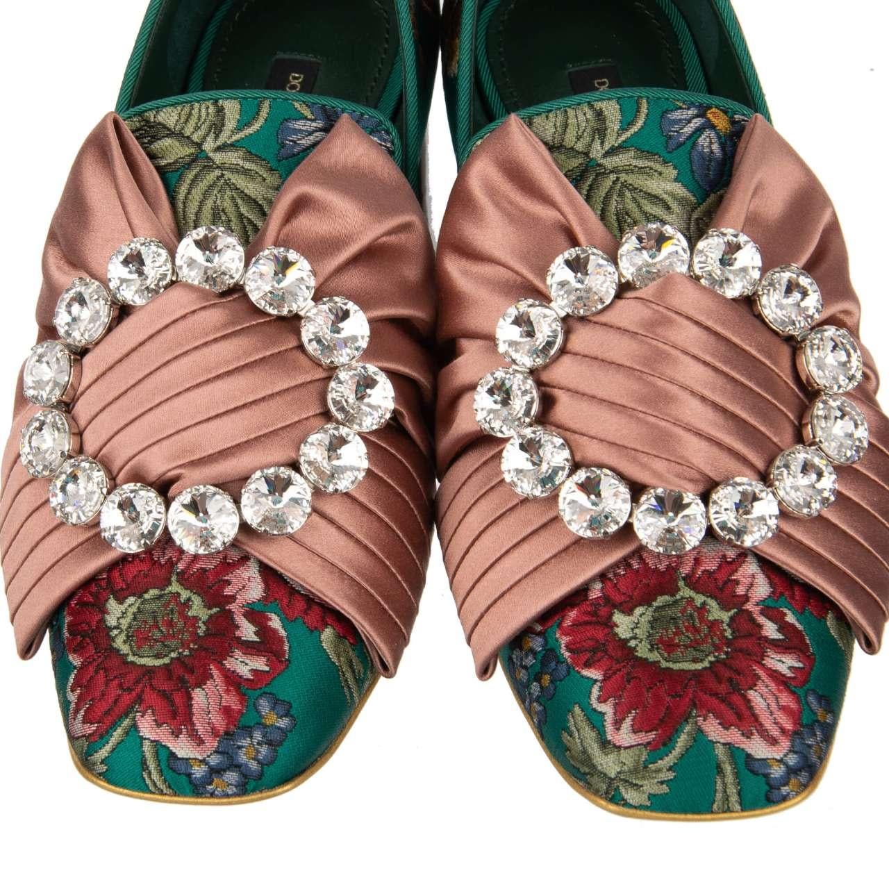 Women's Dolce & Gabbana - Baroque Brocade Silk Bow Heel Pumps JACKIE Green Pink EUR 37 For Sale