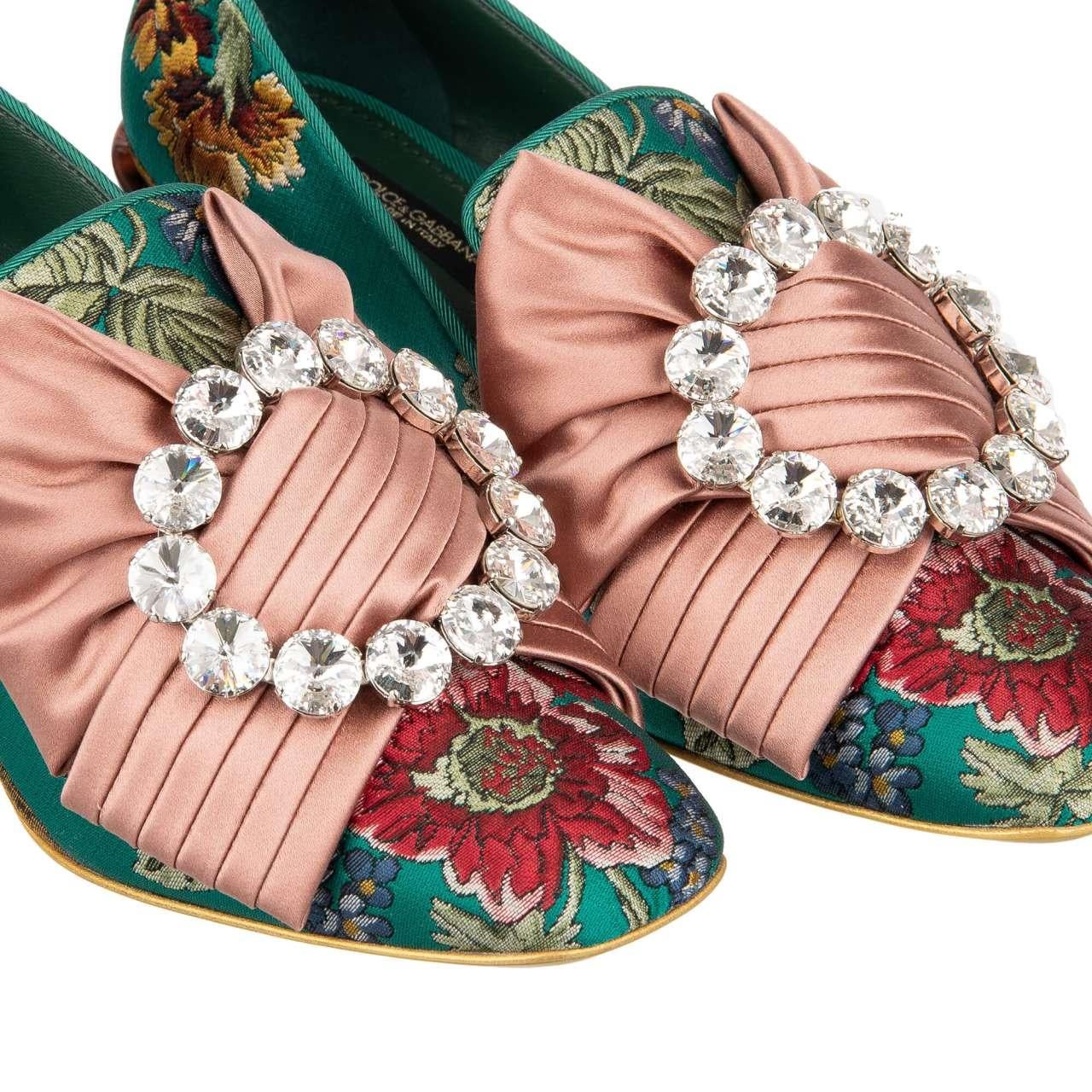 Dolce & Gabbana - Baroque Brocade Silk Bow Heel Pumps JACKIE Green Pink EUR 37 For Sale 1