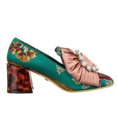 Dolce & Gabbana Baroque Brocade Silk Bow Heel Pumps JACKIE Green Pink EUR 37.5