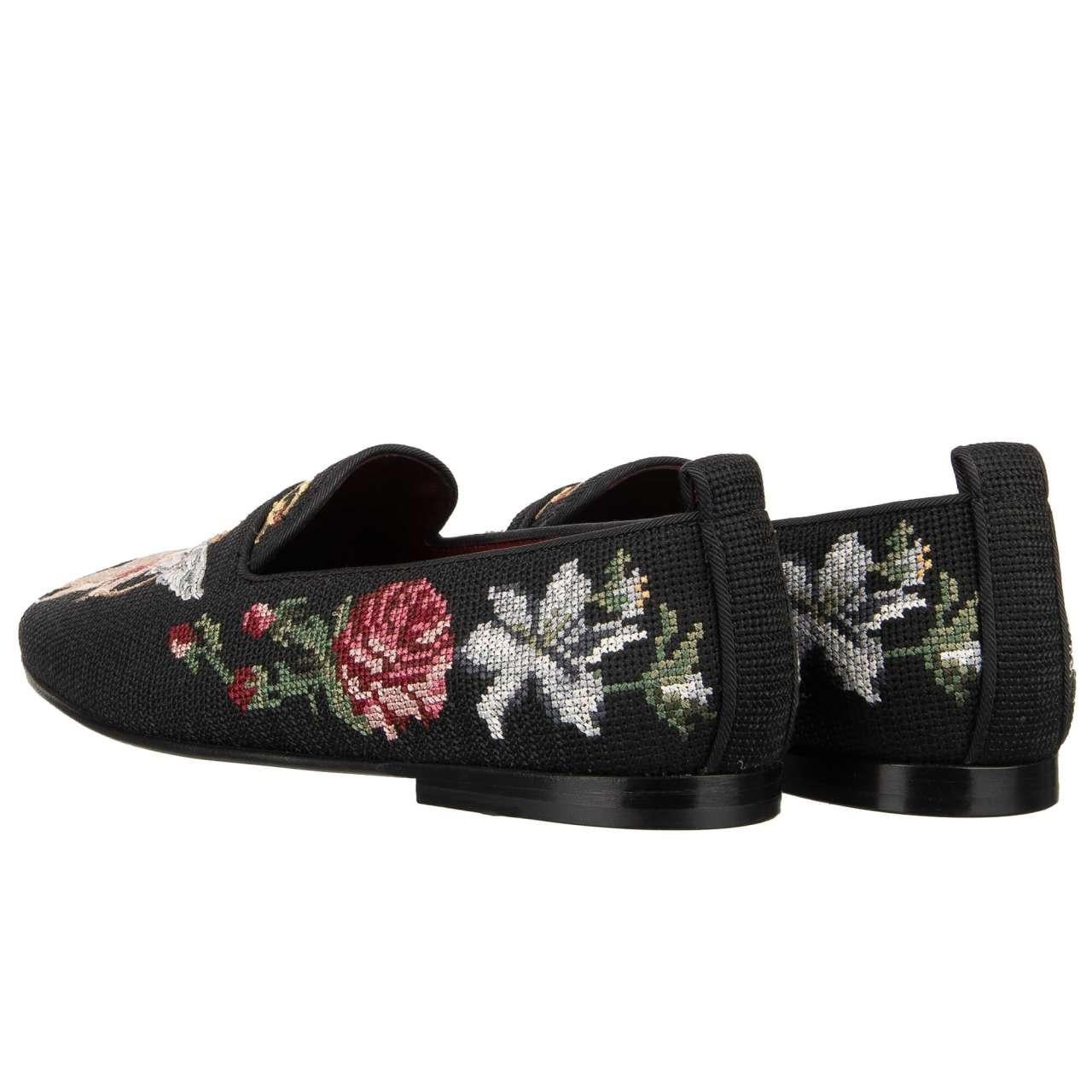 Dolce & Gabbana Baroque Crown Rose Angel Loafer YOUNG POPE Black EUR 42.5 For Sale 1
