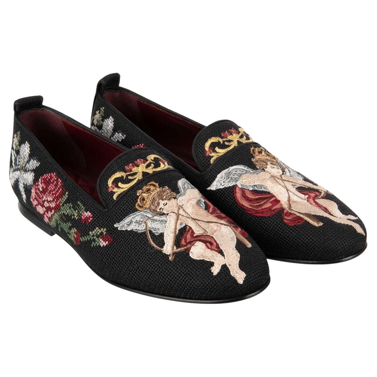 Dolce & Gabbana Baroque Crown Rose Angel Loafer YOUNG POPE Black EUR 42.5 For Sale