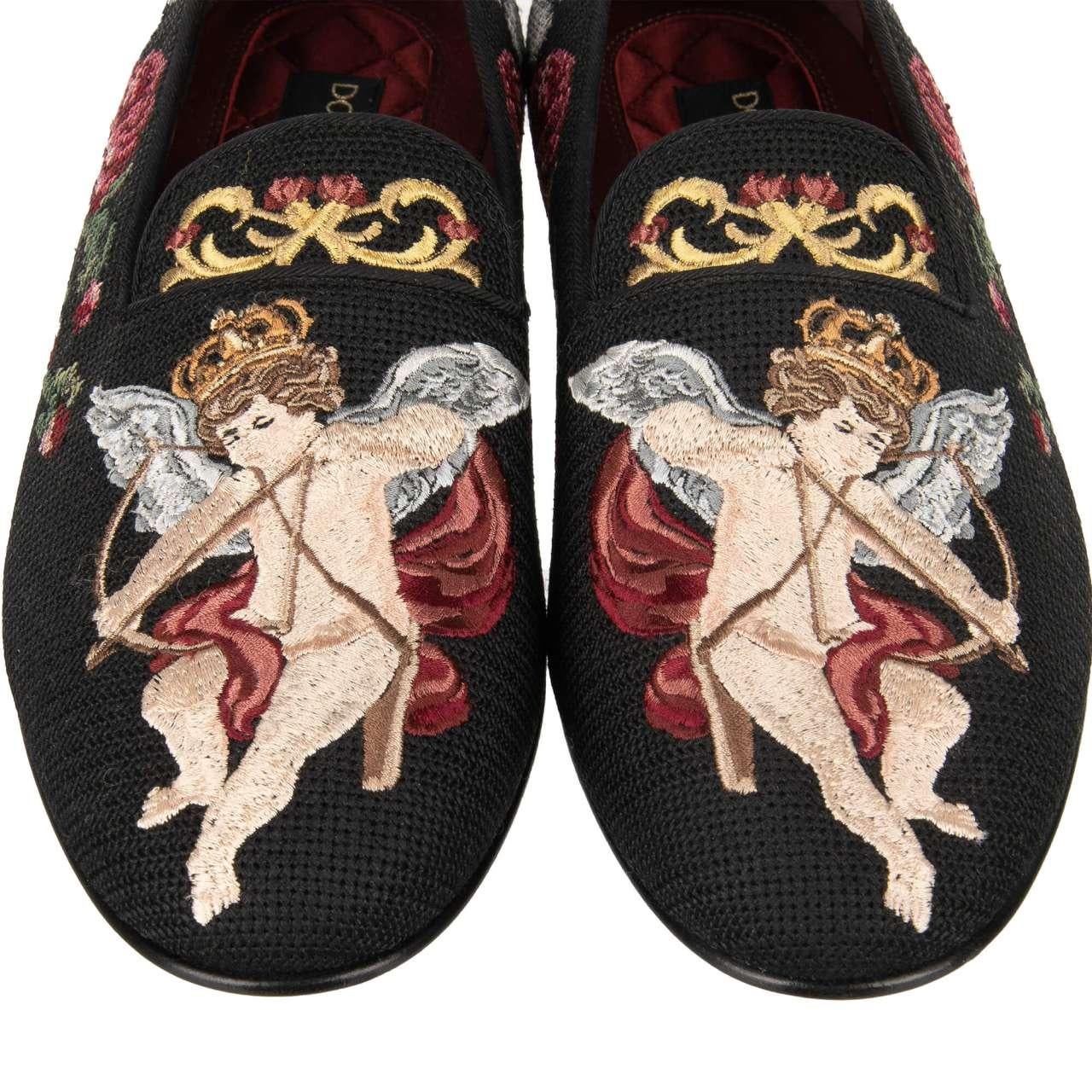 Dolce & Gabbana Baroque Crown Rose Angel Loafer YOUNG POPE Black EUR 43 In Excellent Condition For Sale In Erkrath, DE