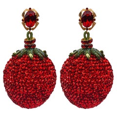 Dolce & Gabbana - Baroque Crystal Sequin Strawberry Clip Earrings Gold Red