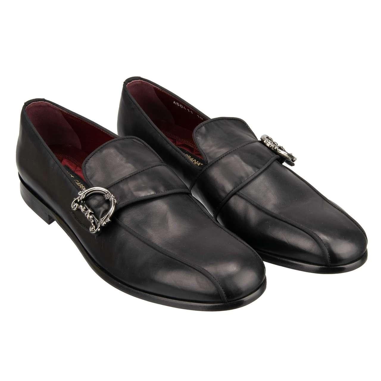 - DG Baroque logo buckle embellished loafer shoes MILANO made of leather in black by DOLCE & GABBANA - MADE IN ITALY - Former RRP: EUR 750 - New with Box - Model: A50411-AW5938-80999 - Material: 100% Calfskin - Sole: Leather - Color: Black - Satin