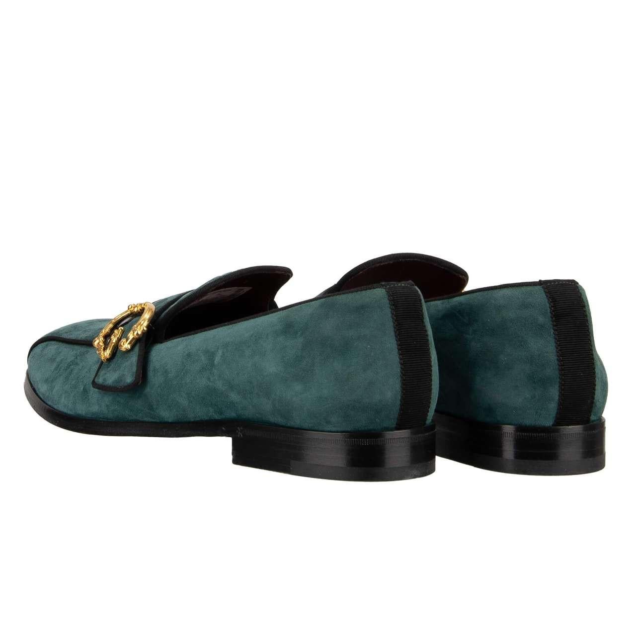 Men's Dolce & Gabbana - Baroque DG Logo Loafer Shoes MILANO Blue Gold 44 UK 10 US 11 For Sale