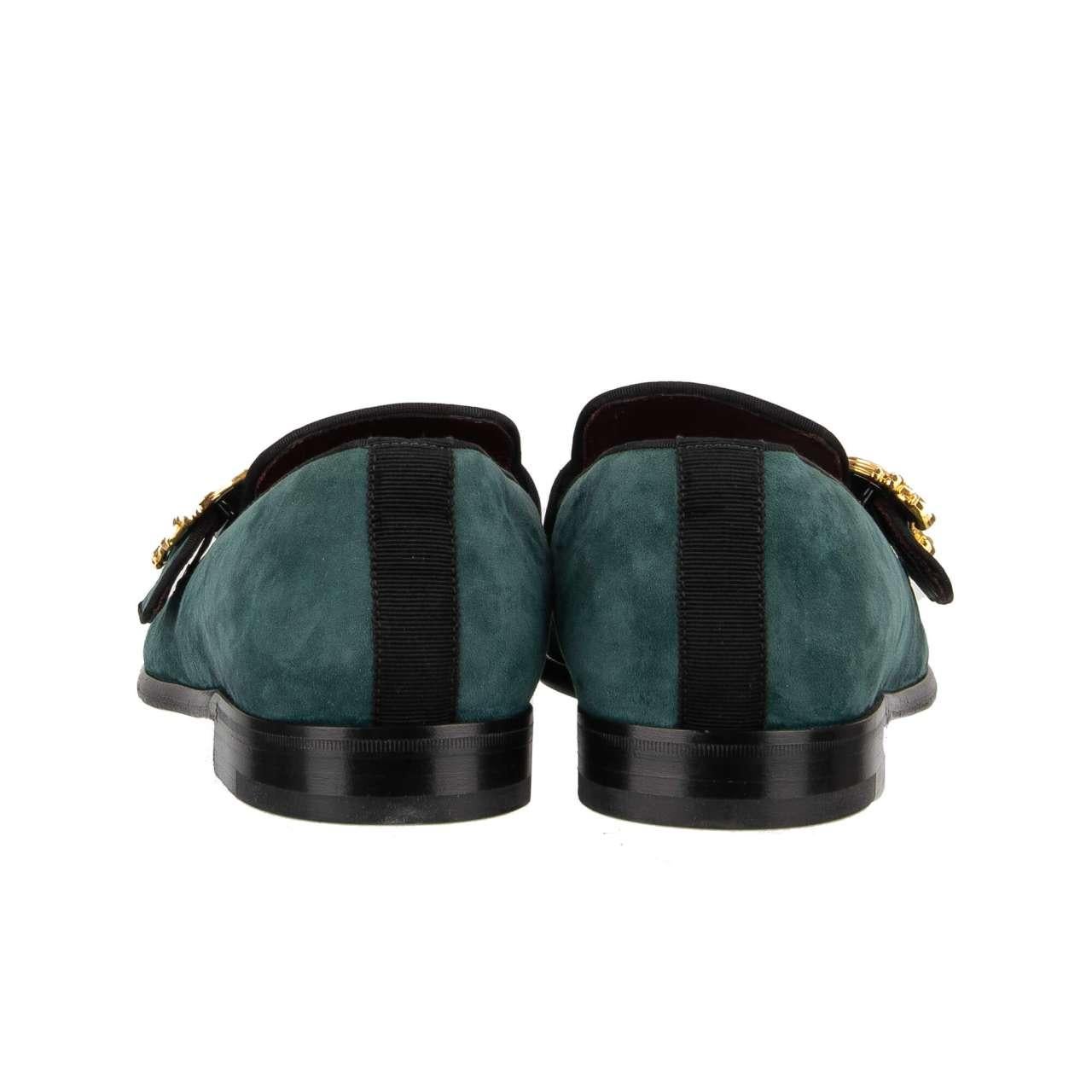 Dolce & Gabbana - Baroque DG Logo Loafer Shoes MILANO Blue Gold 44 UK 10 US 11 For Sale 1