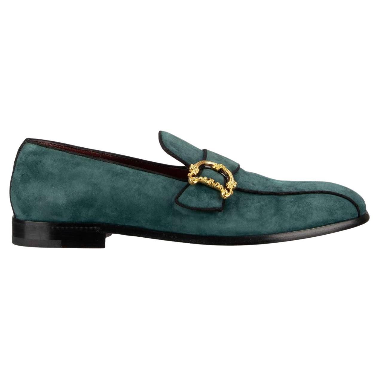 Dolce & Gabbana - Baroque DG Logo Loafer Shoes MILANO Blue Gold 44 UK 10 US 11 For Sale
