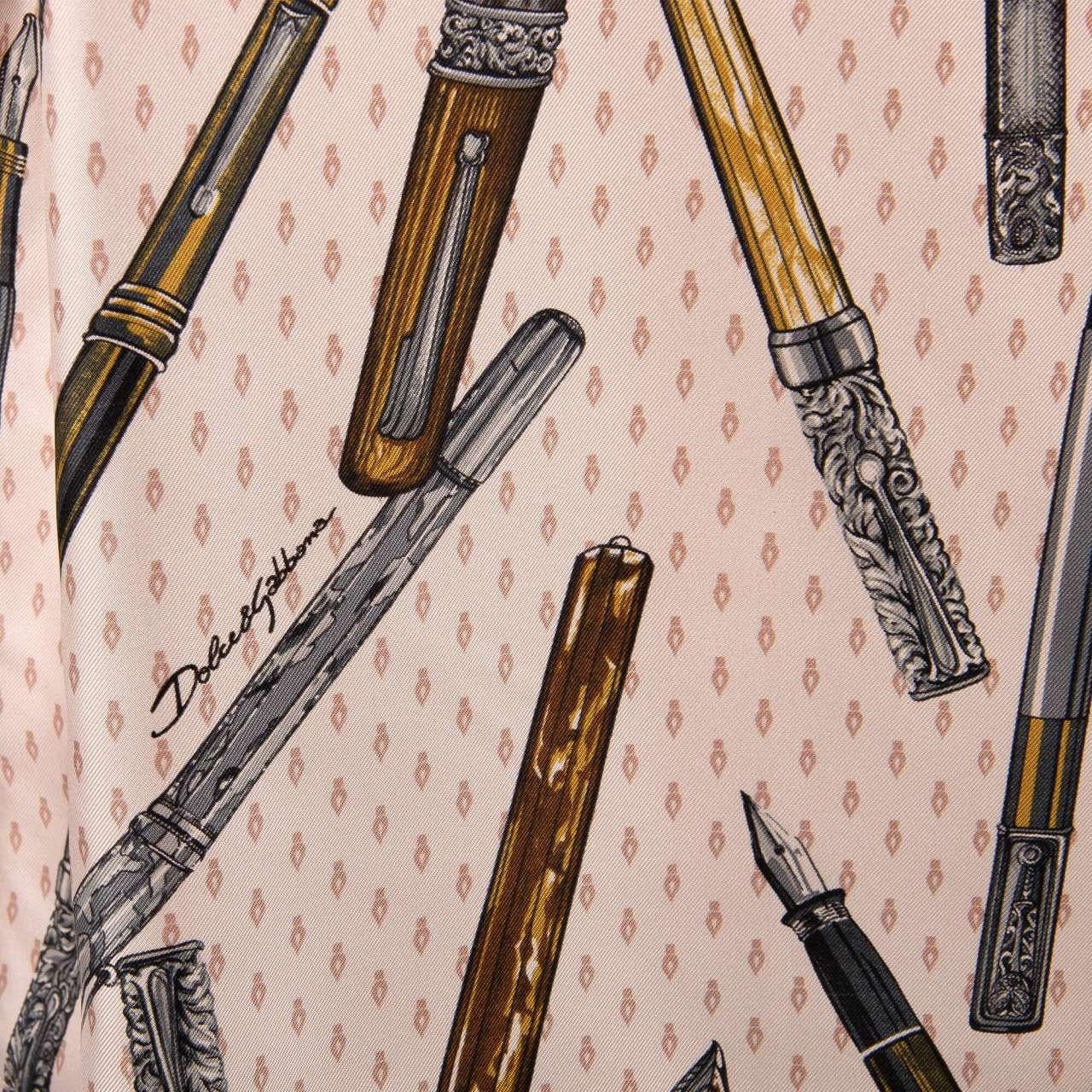 Men's Dolce & Gabbana - Baroque Feather Pen Silk Shirt Pink 43/17 For Sale