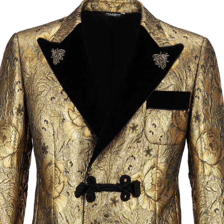Dolce and Gabbana Baroque Floral Bee Tuxedo Blazer with Rope Closure ...