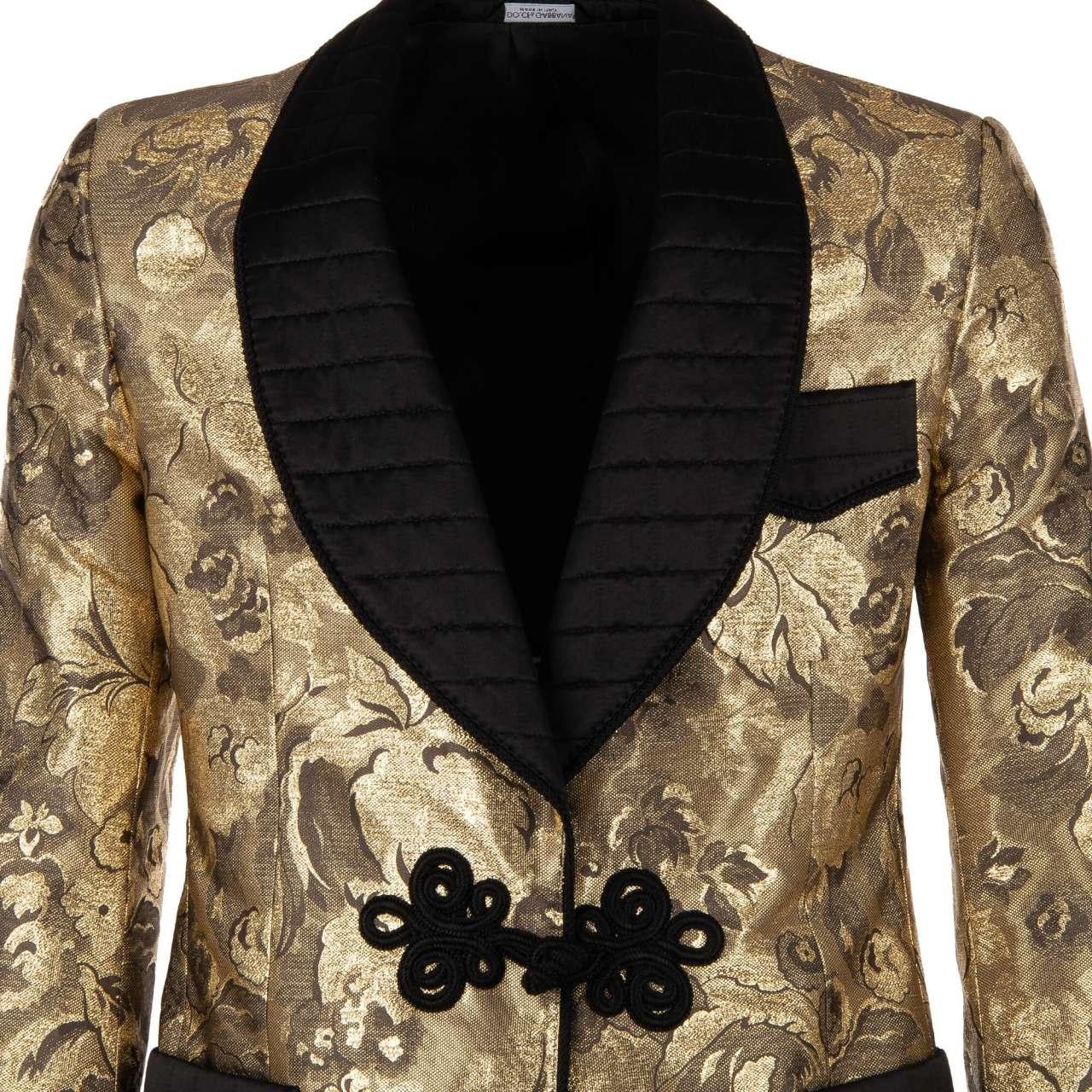 Dolce & Gabbana Baroque Floral Tuxedo Blazer with Rope Closure Black Gold 46 In Excellent Condition For Sale In Erkrath, DE