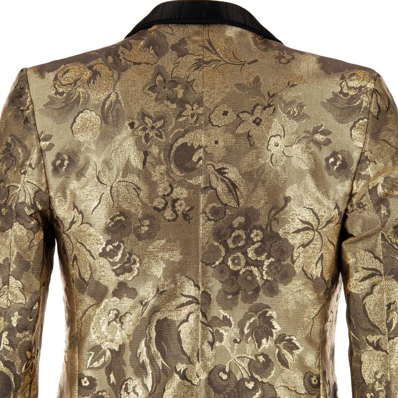 Dolce & Gabbana Baroque Floral Tuxedo Blazer with Rope Closure Black Gold 46 For Sale 1