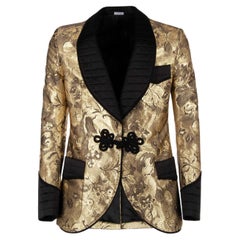 Dolce & Gabbana Baroque Floral Tuxedo Blazer with Rope Closure Black Gold 46