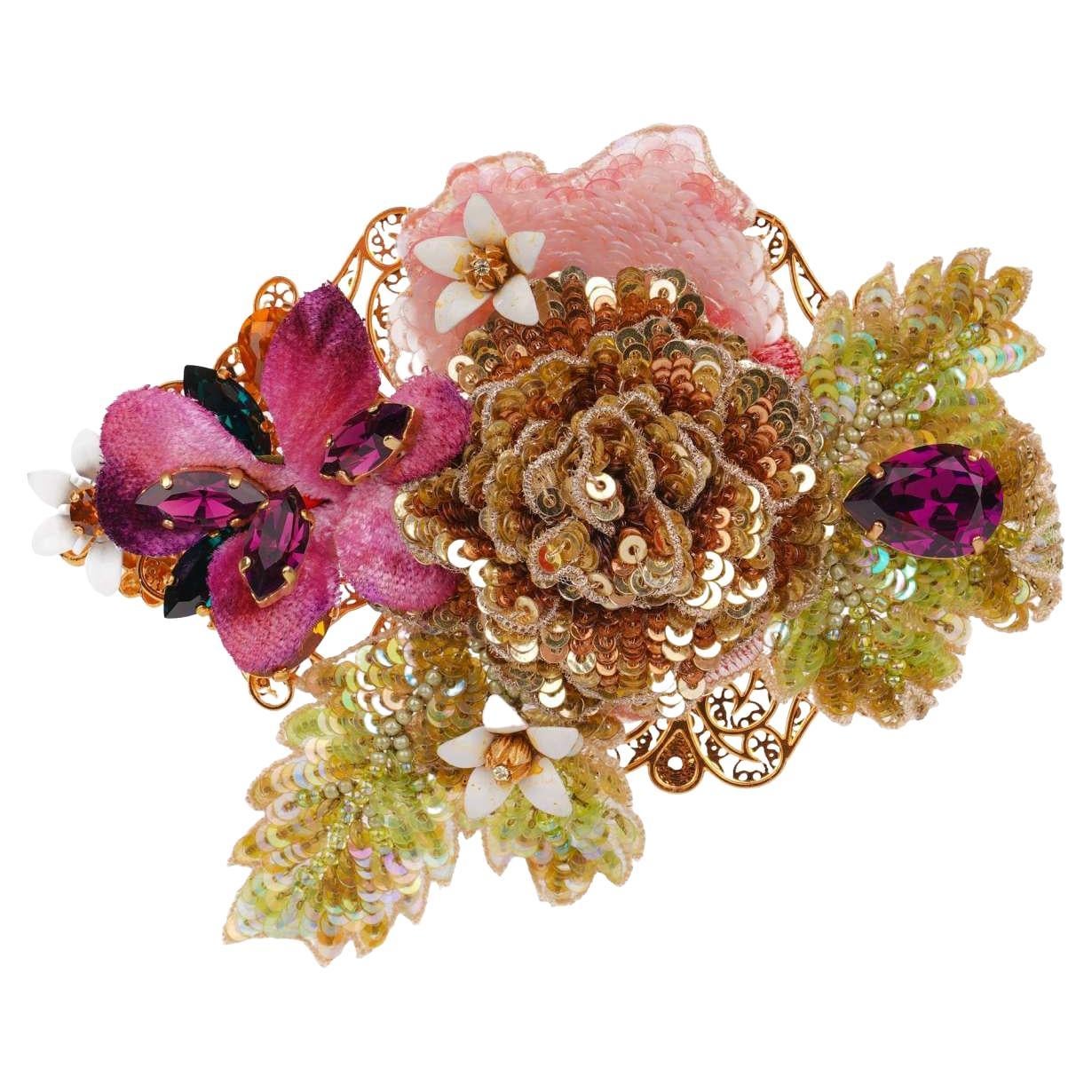 Dolce & Gabbana - Baroque Flower Crystals Hair Clip Gold For Sale