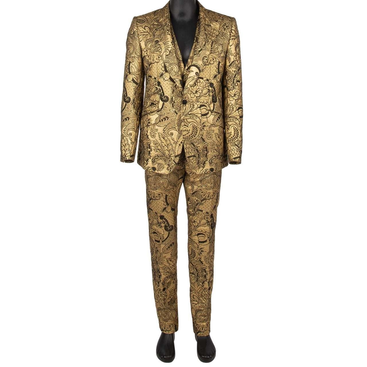 Dolce & Gabbana Traje Chaqueta Jacquard Flor Barroca SICILIA Chaleco Oro 52 en venta 2