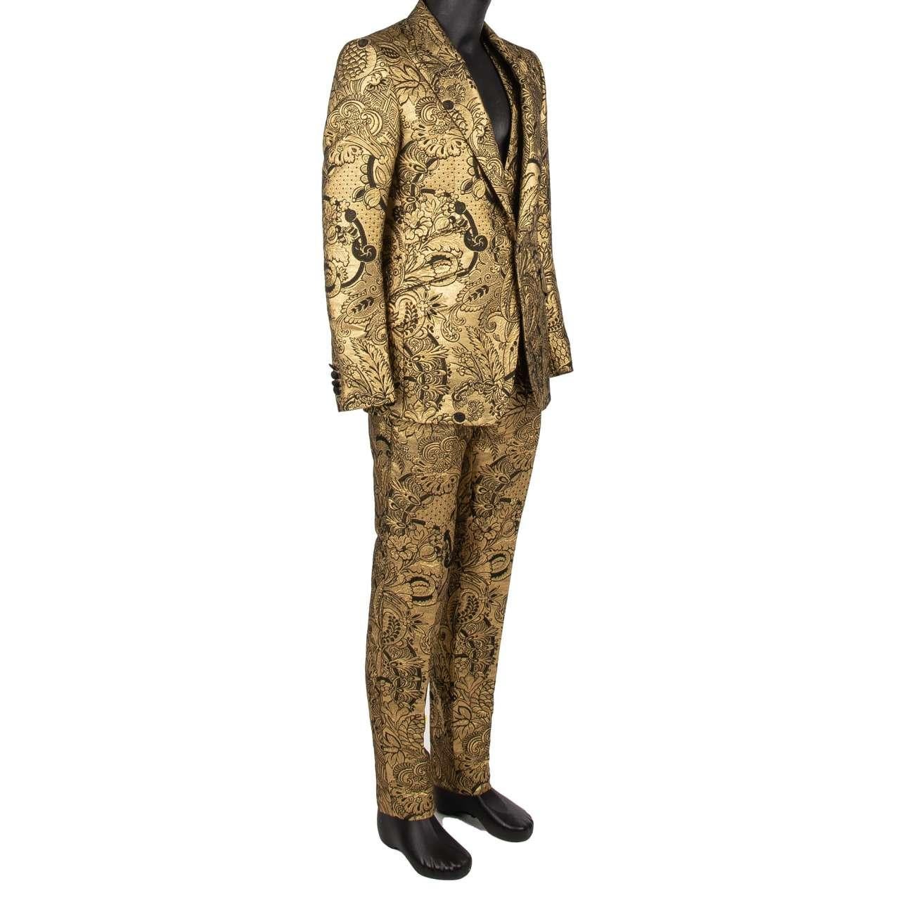 Dolce & Gabbana Traje Chaqueta Jacquard Flor Barroca SICILIA Chaleco Oro 52 en venta 3