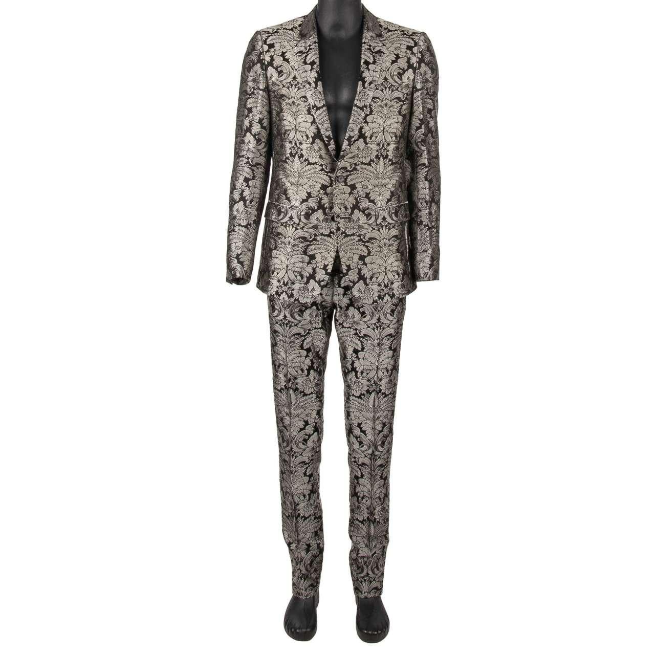Men's Dolce & Gabbana - Baroque Flower Jacquard Suit MARTINI Silver Black 50 For Sale
