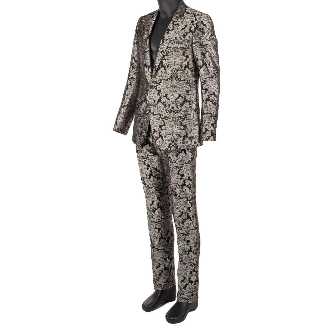 Dolce & Gabbana - Baroque Flower Jacquard Suit MARTINI Silver Black 50 For Sale 1