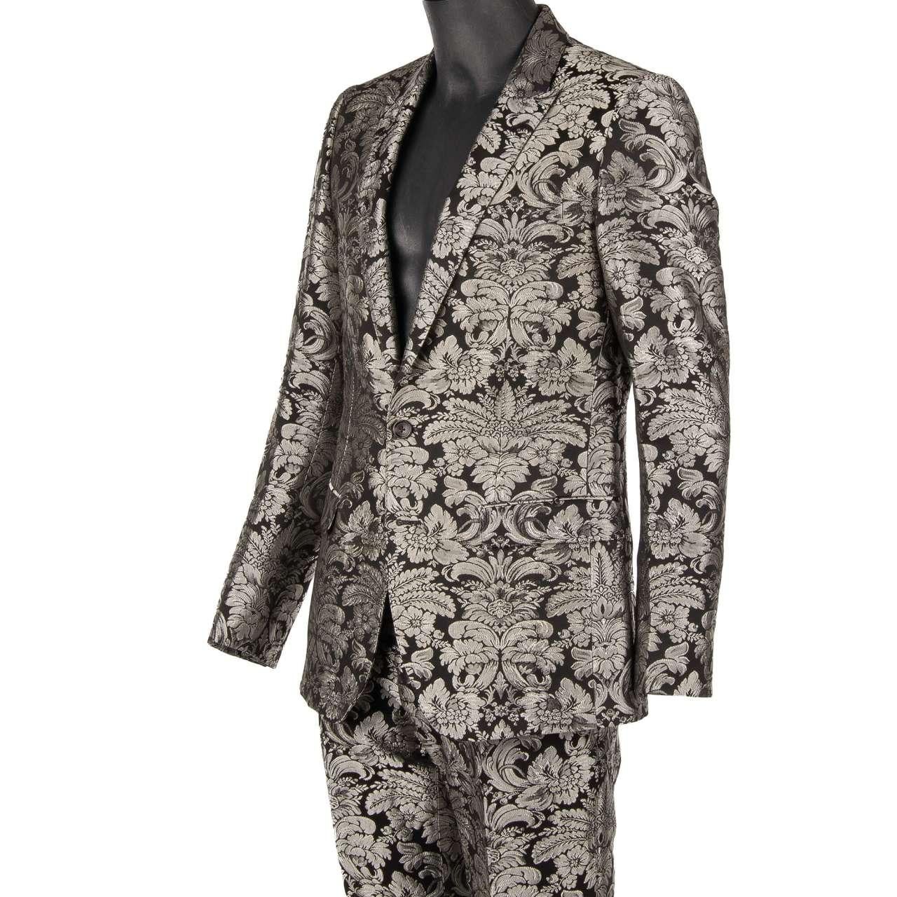 Dolce & Gabbana - Barock-Blumenjacquard-Anzug MARTINI Silber Schwarz 50 im Angebot 2