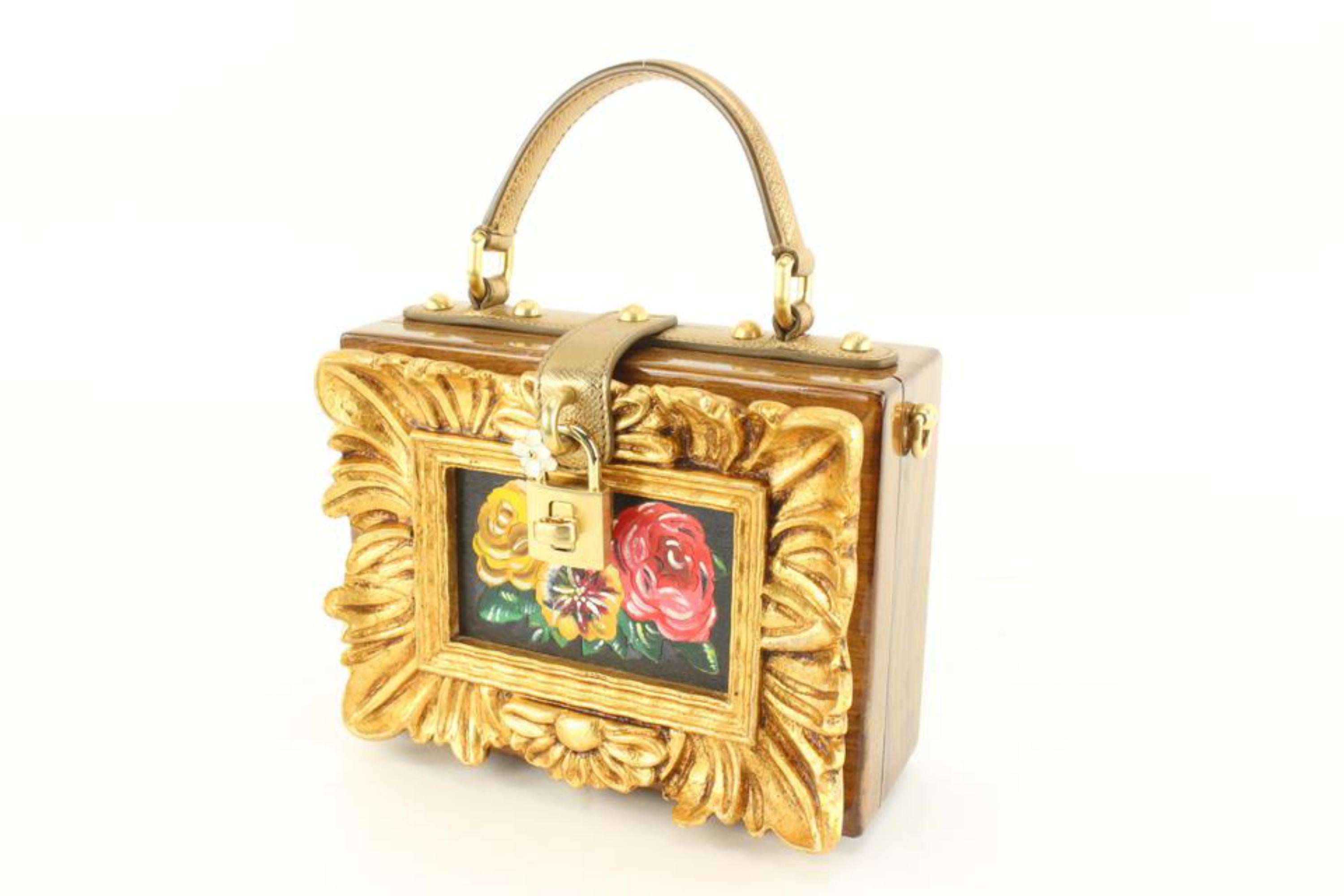 Dolce & Gabbana Baroque Frame Flowers Painting Wooden Box Minaudiere 85dg615s 7