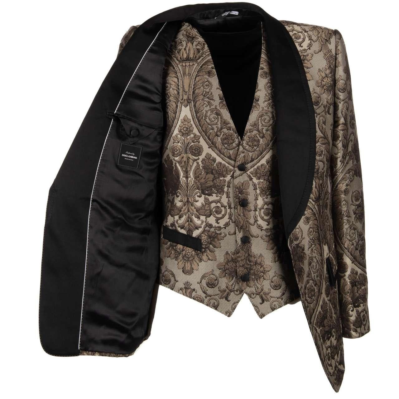 Dolce & Gabbana Baroque Jacquard Blazer with Waistcoat Black Beige 50 US 40 M L For Sale 1