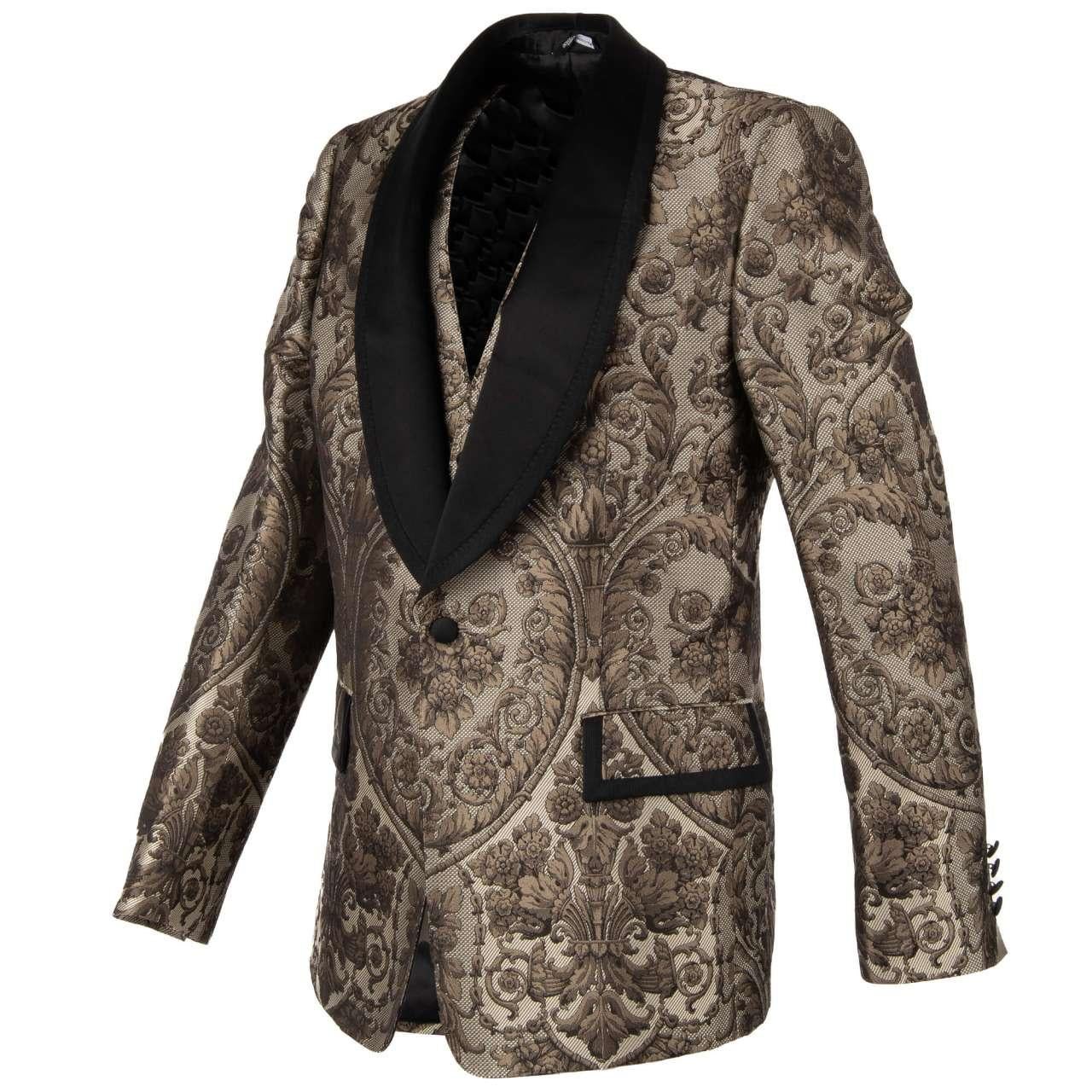 Dolce & Gabbana Baroque Jacquard Blazer with Waistcoat Black Beige 50 US 40 M L For Sale 2
