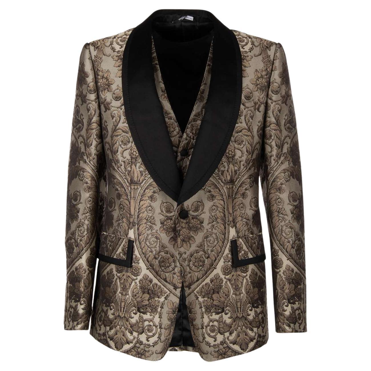 Dolce & Gabbana Baroque Jacquard Blazer with Waistcoat Black Beige 50 US 40 M L For Sale