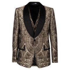 Dolce & Gabbana Baroque Jacquard Blazer with Waistcoat Black Beige 50 US 40 M L