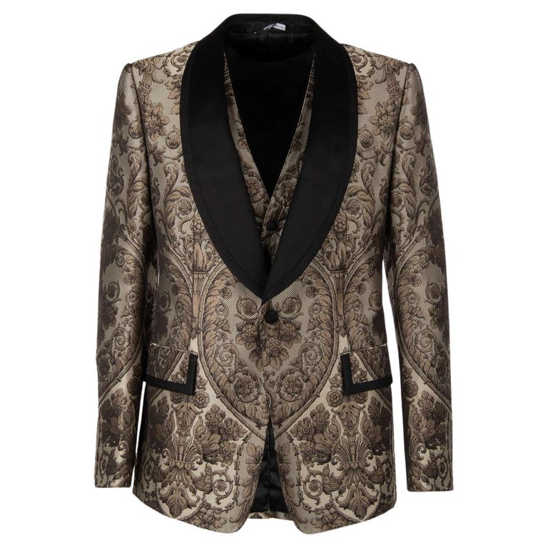 Dolce and Gabbana Baroque Jacquard Blazer with Waistcoat Black Beige 50 US  40 M L For Sale at 1stDibs