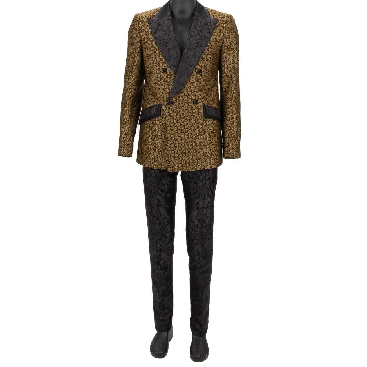 Dolce & Gabbana Baroque Jacquard Double breasted Suit Gold Black 48 US 38 M For Sale 1