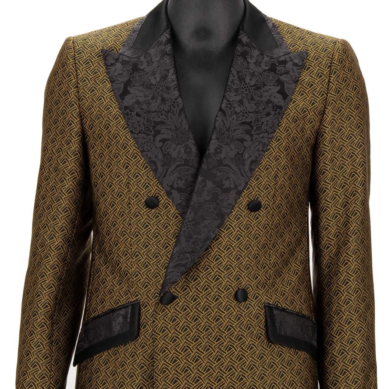 Dolce & Gabbana Baroque Jacquard Double breasted Suit Gold Black 48 US 38 M For Sale 3