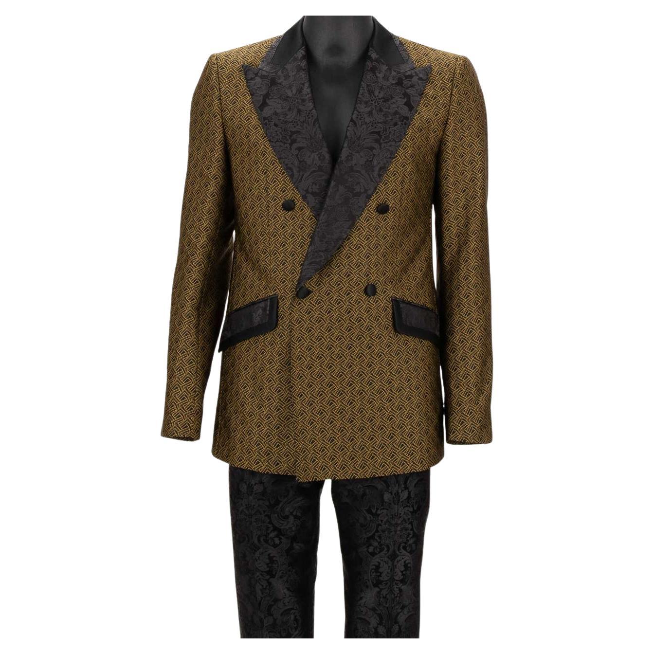 Dolce & Gabbana Baroque Jacquard Double breasted Suit Gold Black 48 US 38 M For Sale