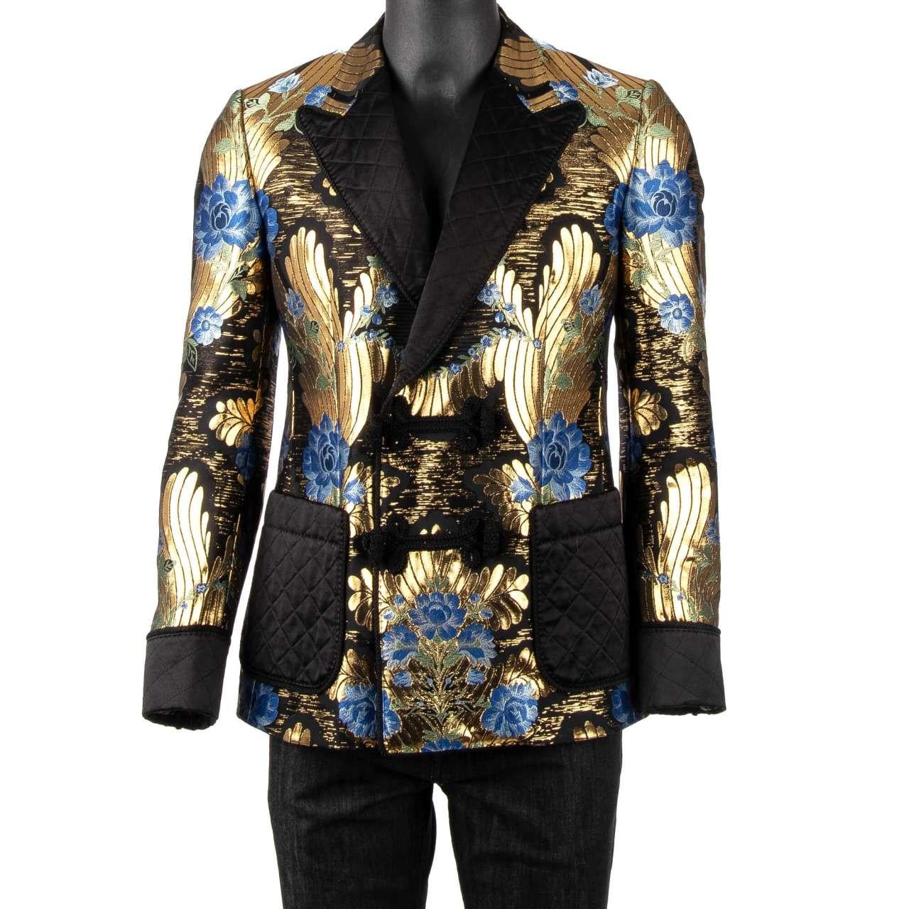 Dolce & Gabbana Baroque Lurex Tuxedo Blazer with Rope Closure Black Gold 44 In Excellent Condition For Sale In Erkrath, DE